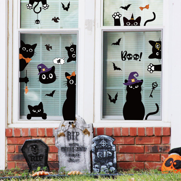 Double-sided Halloween black cat window decal