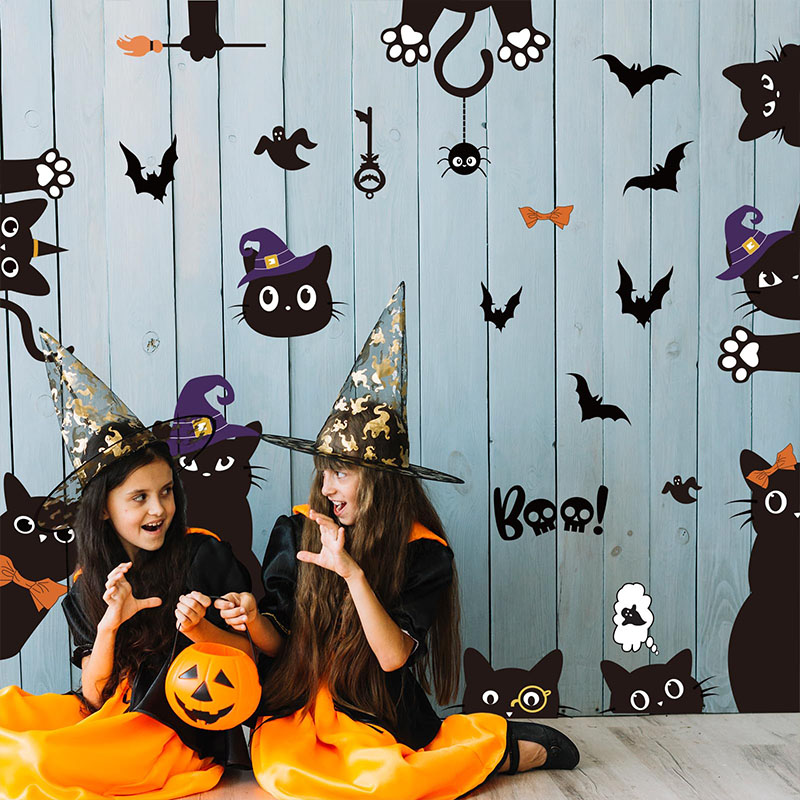 Double-sided Halloween black cat window decal