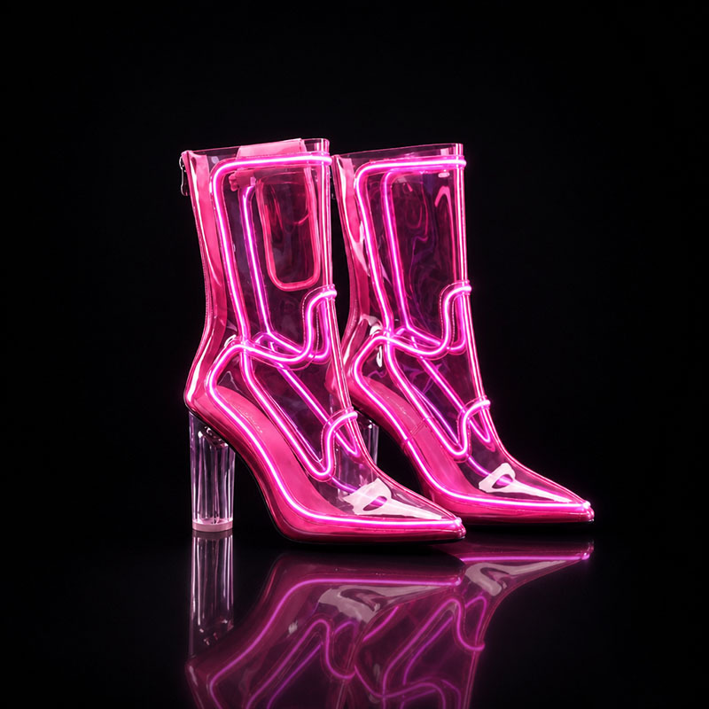 Transparent high-heeled light-up ankle boots