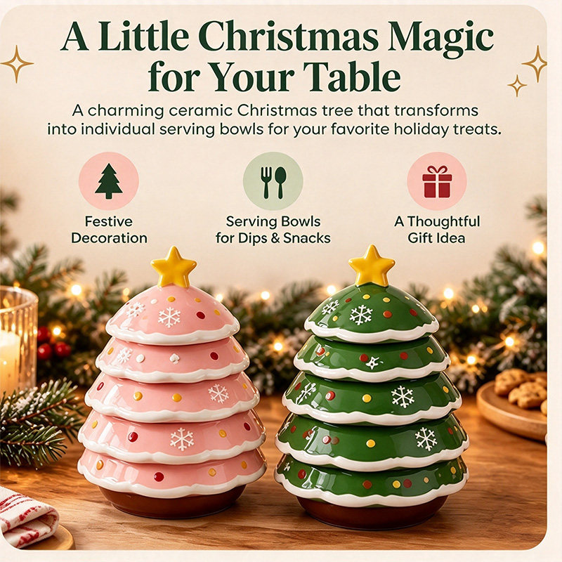 Kerstboomvormige keramische schalen set