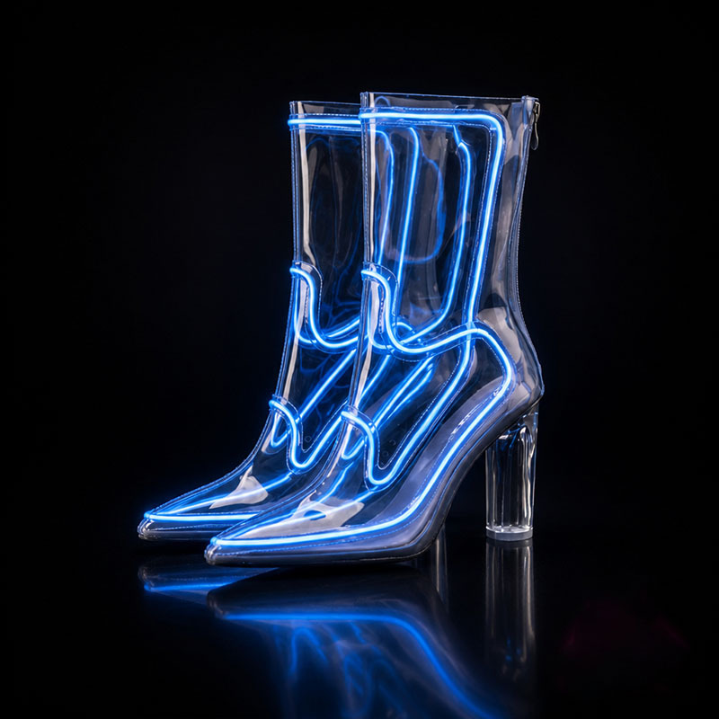 Transparent high-heeled light-up ankle boots