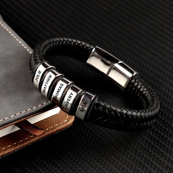 Dad's Personalized Leather Bracelet Set