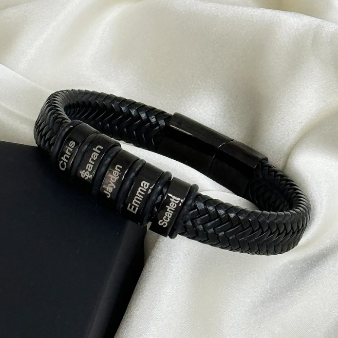 Dad's Personalized Leather Bracelet Set