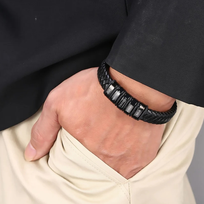Dad's Personalized Leather Bracelet Set