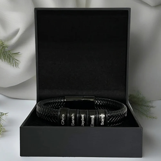 Dad's Personalized Leather Bracelet Set