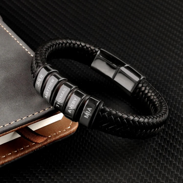 Dad's Personalized Leather Bracelet Set