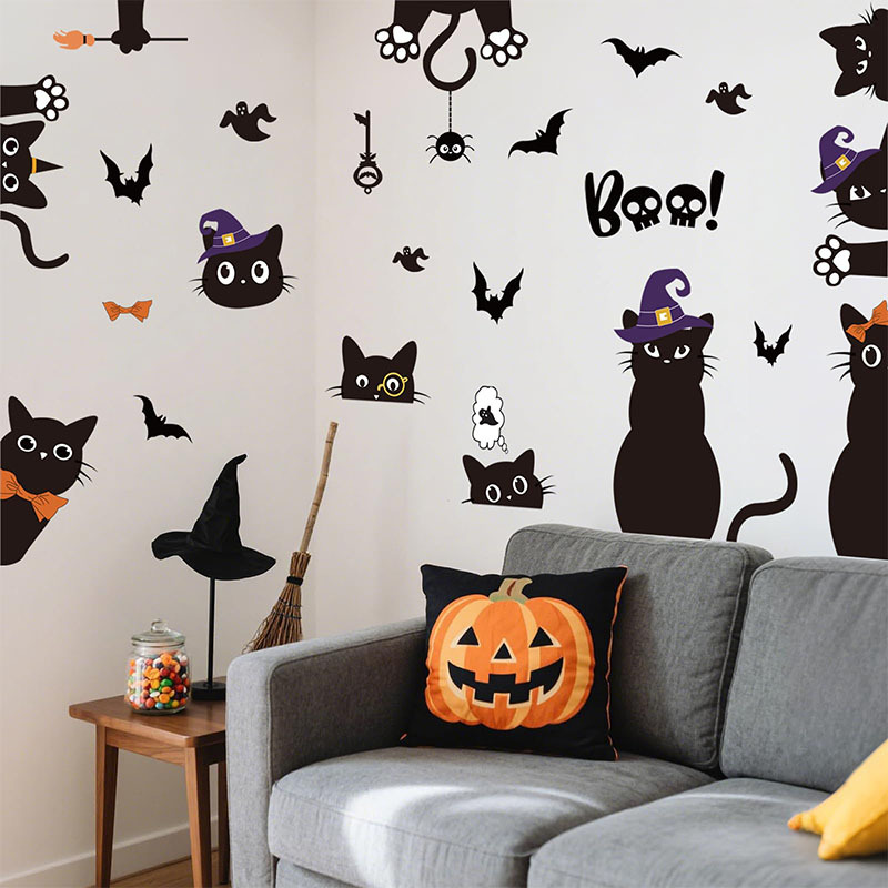 Double-sided Halloween black cat window decal
