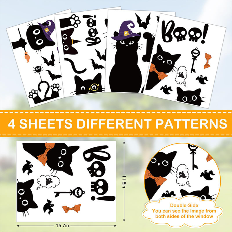 Double-sided Halloween black cat window decal