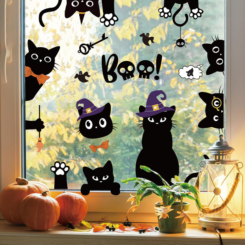 Double-sided Halloween black cat window decal