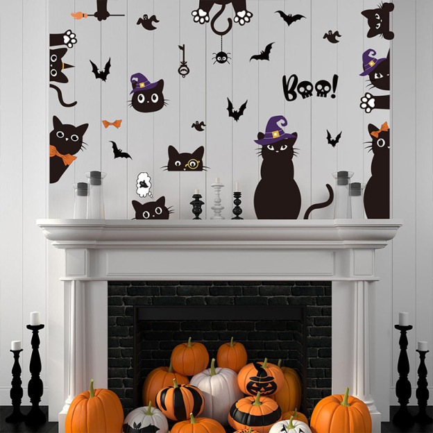 Double-sided Halloween black cat window decal