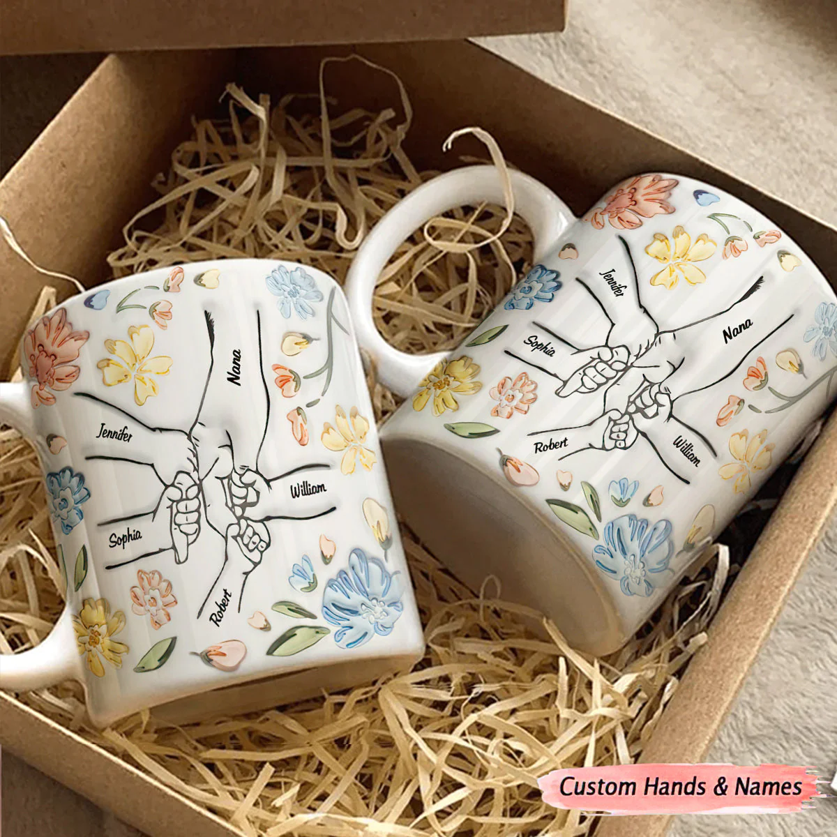 Hand In Hand, Gift For Mom, Grandma - Personalized Mug