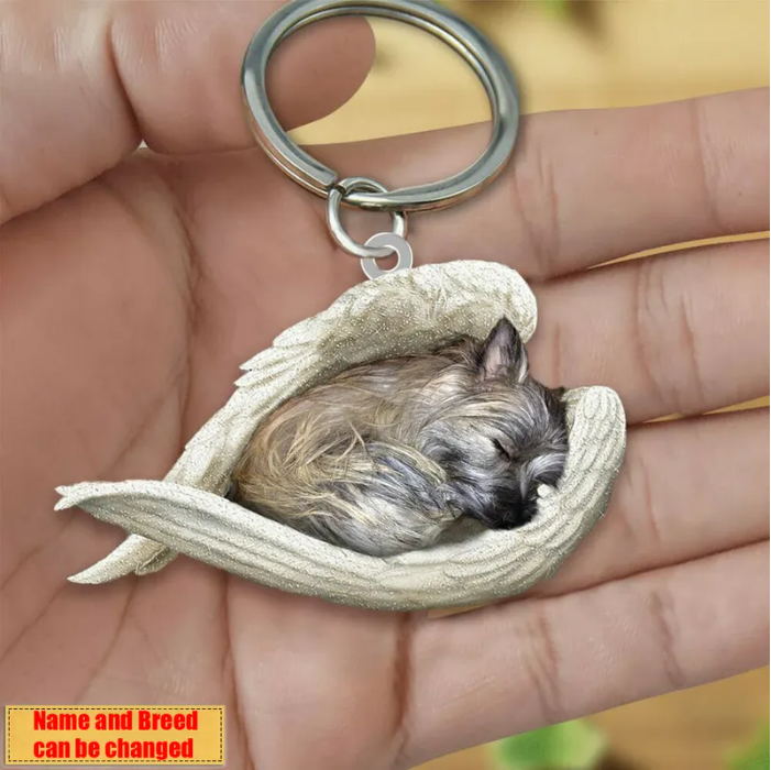 Personalized Stainless Dog Sleeping Angel Keychain - Double Sides Printed