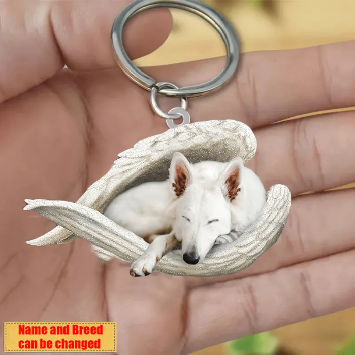 Personalized Stainless Dog Sleeping Angel Keychain - Double Sides Prin