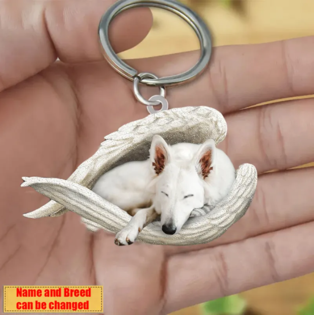 Personalized Stainless Dog Sleeping Angel Keychain - Double Sides Printed