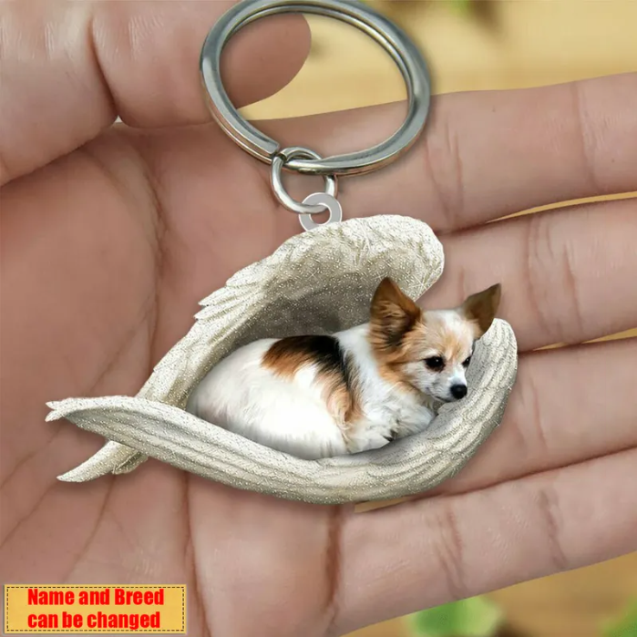 Personalized Stainless Dog Sleeping Angel Keychain - Double Sides Prin
