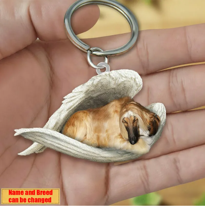 Personalized Stainless Dog Sleeping Angel Keychain - Double Sides Printed