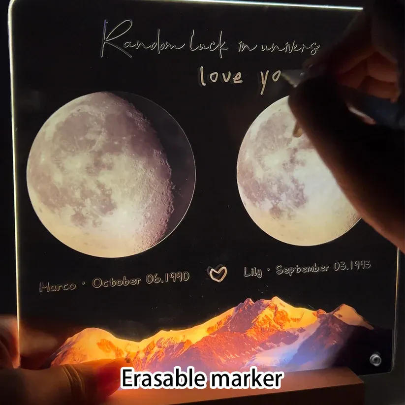 Custom Birth Moon Handwritable Lamp With Same Wallpaper