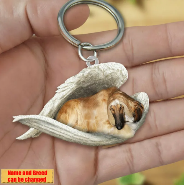 Personalized Stainless Dog Sleeping Angel Keychain - Double Sides Printed