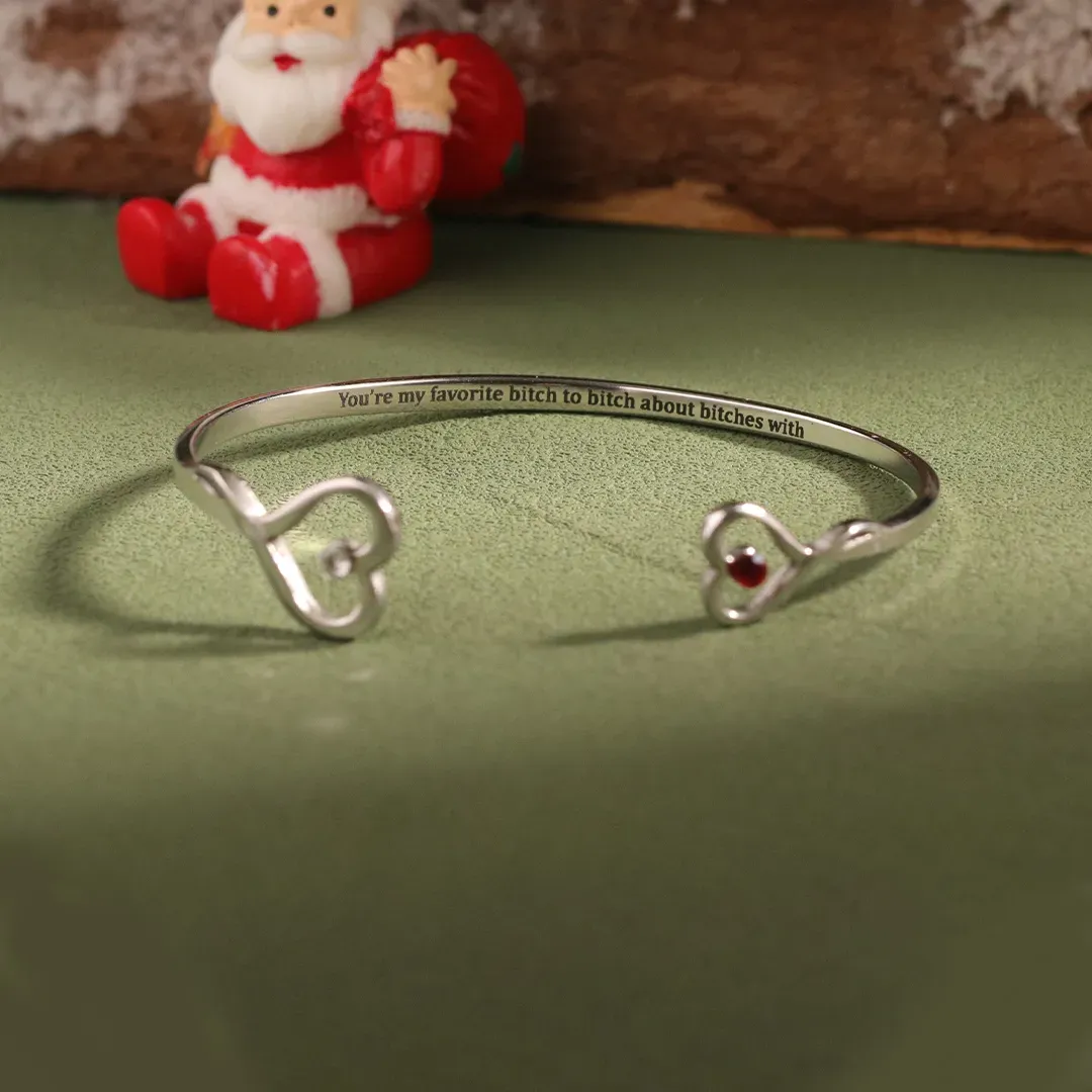 For Friend- You're My Favorite Bitch Double Hearts Custom Birthstones Bracelet