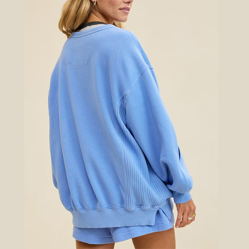 Solid color round neck pullover long sleeve sweatshirt