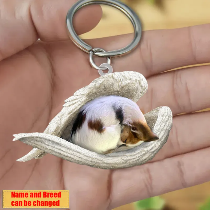 Personalized Stainless Dog Sleeping Angel Keychain - Double Sides Prin