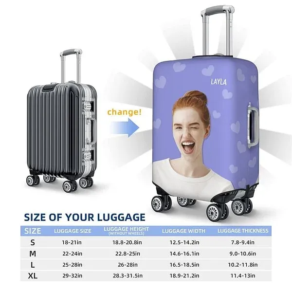 Personalized Character Photo Colorful Luggage Cover with Name Travel Accessories Gift for Travel Lover