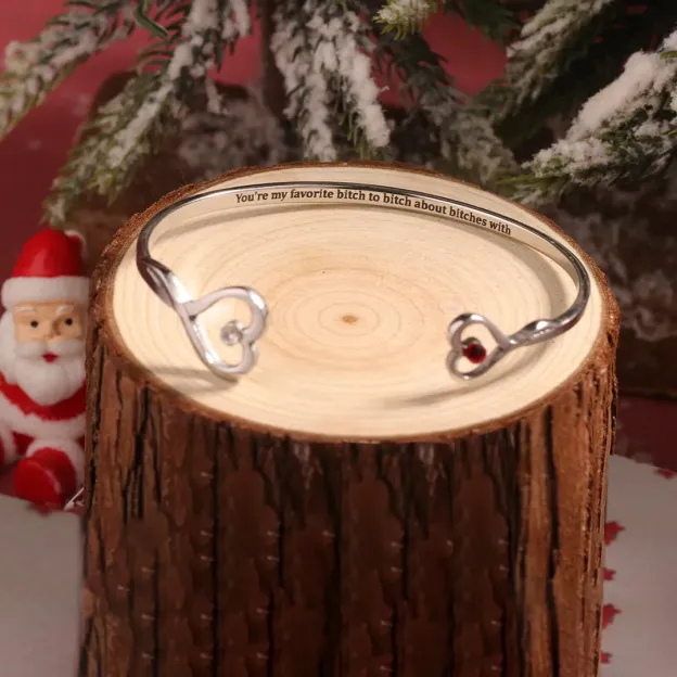 For Friend- You're My Favorite Bitch Double Hearts Custom Birthstones Bracelet