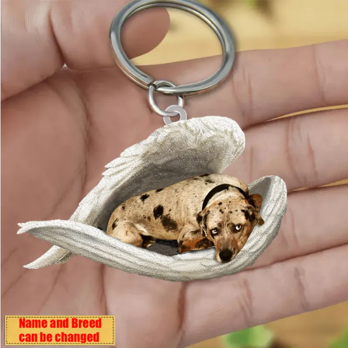 Personalized Stainless Dog Sleeping Angel Keychain - Double Sides Printed