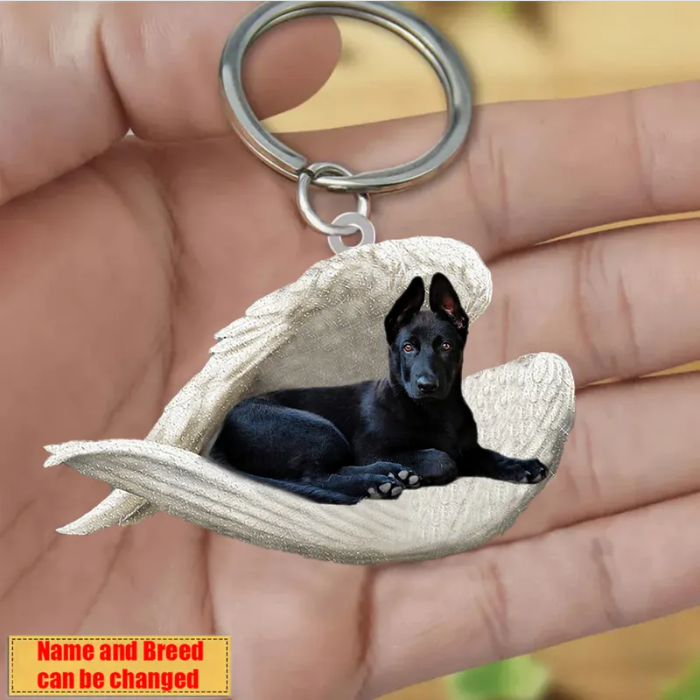Personalized Stainless Dog Sleeping Angel Keychain - Double Sides Printed