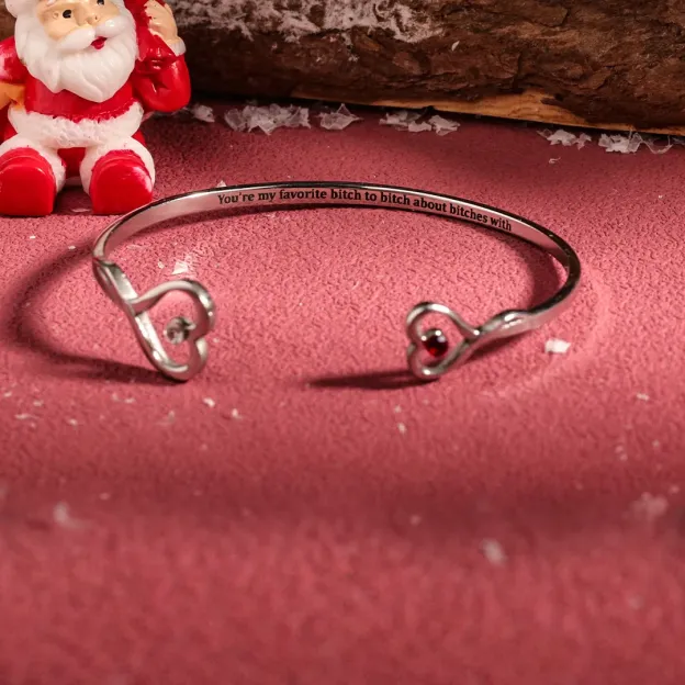 For Friend- You're My Favorite Bitch Double Hearts Custom Birthstones Bracelet