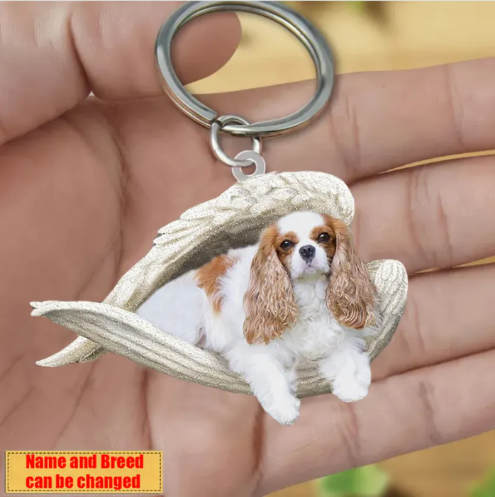 Personalized Stainless Dog Sleeping Angel Keychain - Double Sides Printed