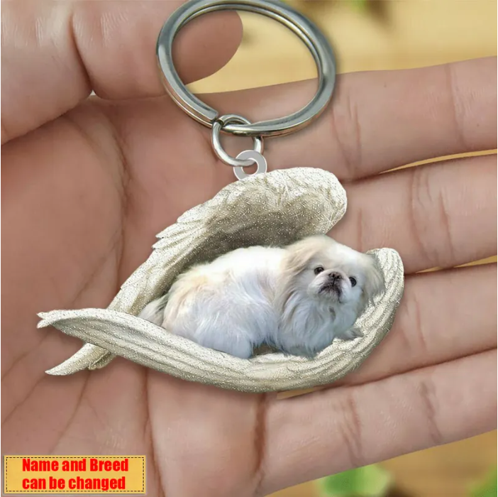 Personalized Stainless Dog Sleeping Angel Keychain - Double Sides Prin