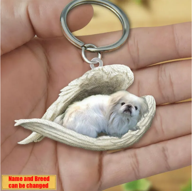 Personalized Stainless Dog Sleeping Angel Keychain - Double Sides Printed