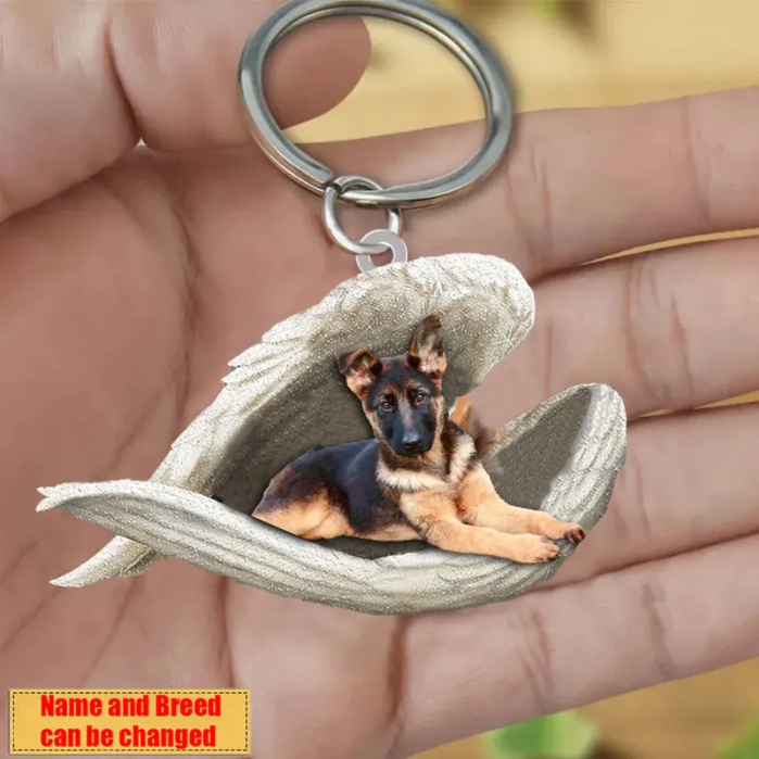 Personalized Stainless Dog Sleeping Angel Keychain - Double Sides Prin