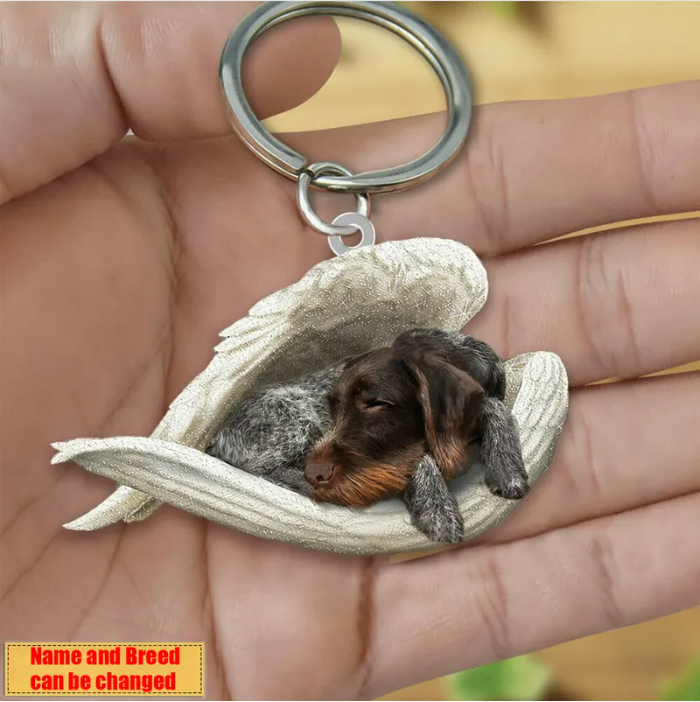 Personalized Stainless Dog Sleeping Angel Keychain - Double Sides Printed