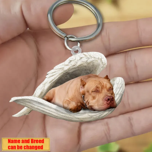 Personalized Stainless Dog Sleeping Angel Keychain - Double Sides Printed