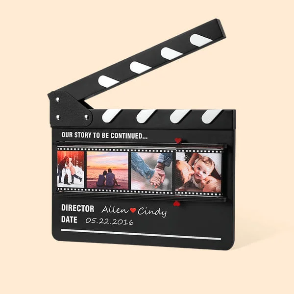 Personalized Rolling Photos Wooden Ornament with Film Clapperboard Design Anniversary Valentine's Day Romantic Gift for Couple