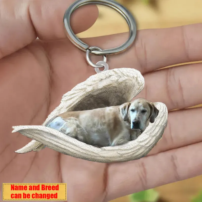 Personalized Stainless Dog Sleeping Angel Keychain - Double Sides Prin