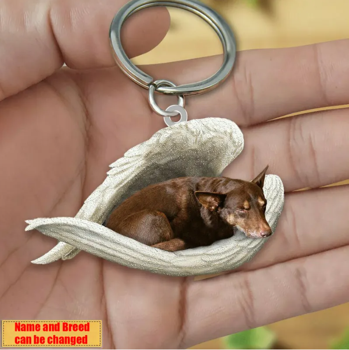 Personalized Stainless Dog Sleeping Angel Keychain - Double Sides Printed