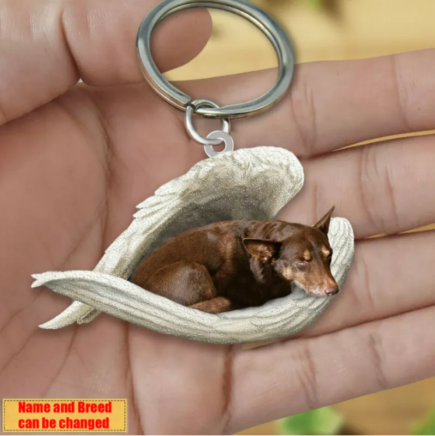 Personalized Stainless Dog Sleeping Angel Keychain - Double Sides Printed