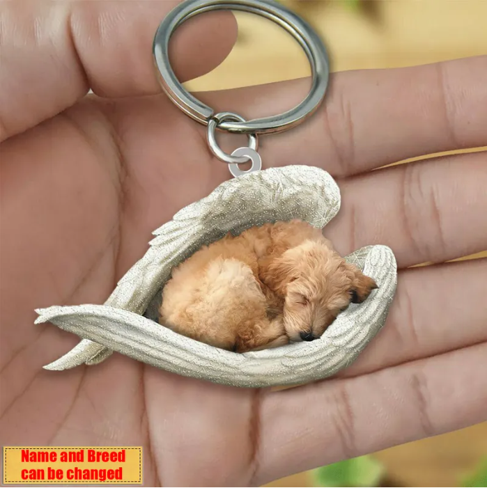 Personalized Stainless Dog Sleeping Angel Keychain - Double Sides Printed