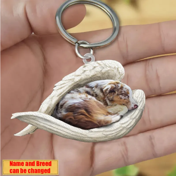Personalized Stainless Dog Sleeping Angel Keychain - Double Sides Printed