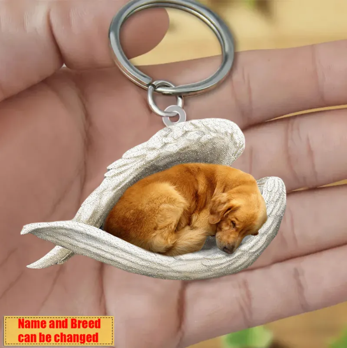 Personalized Stainless Dog Sleeping Angel Keychain - Double Sides Printed