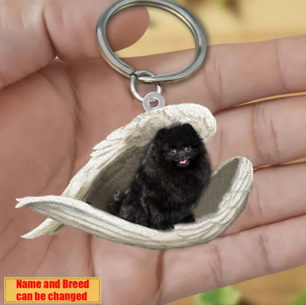 Personalized Stainless Dog Sleeping Angel Keychain - Double Sides Printed