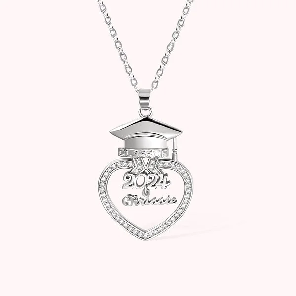 Personalized Graduation Cap Heart Zircon Necklace with Name for Class of 2024 Graduation Gift for Her