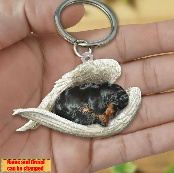 Personalized Stainless Dog Sleeping Angel Keychain - Double Sides Prin