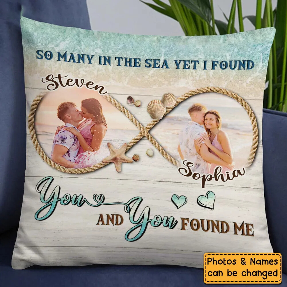 Personalized Lovely Beach Gift For Couple Custom Photos With Infinite-Shaped Pillow