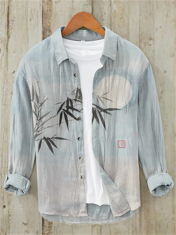 Bamboo & Moon Japanese Art Casual Linen Blend Shirt