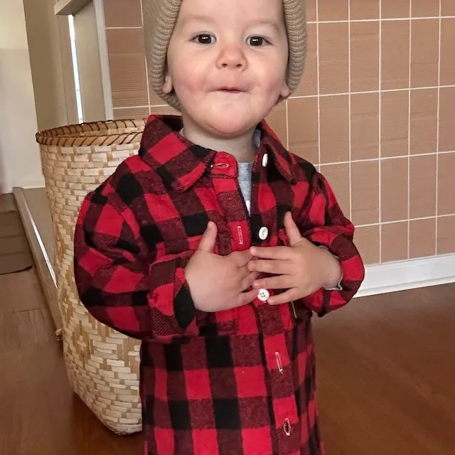 Personalized Leather Patch Kids Flannel Jacket