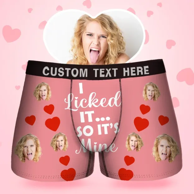 Custom Face Men's Boxer I Licked It Style Underwear, Birthday Gifts for Husband, Waistband Text Boxer Gift